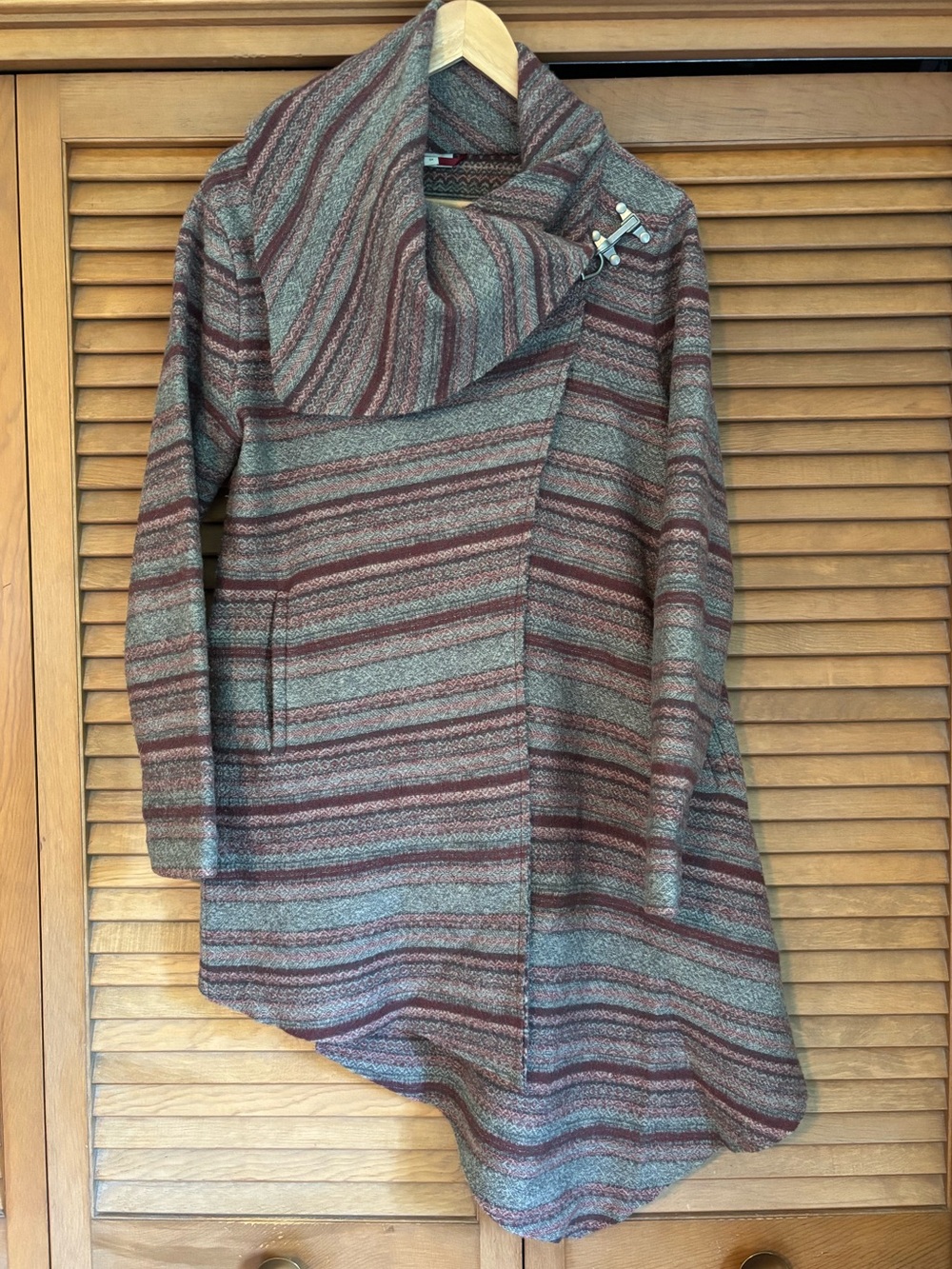 Garnet Hill Asymmetrical Boiled Wool Coat - size 4 - Gray Texture Stripe